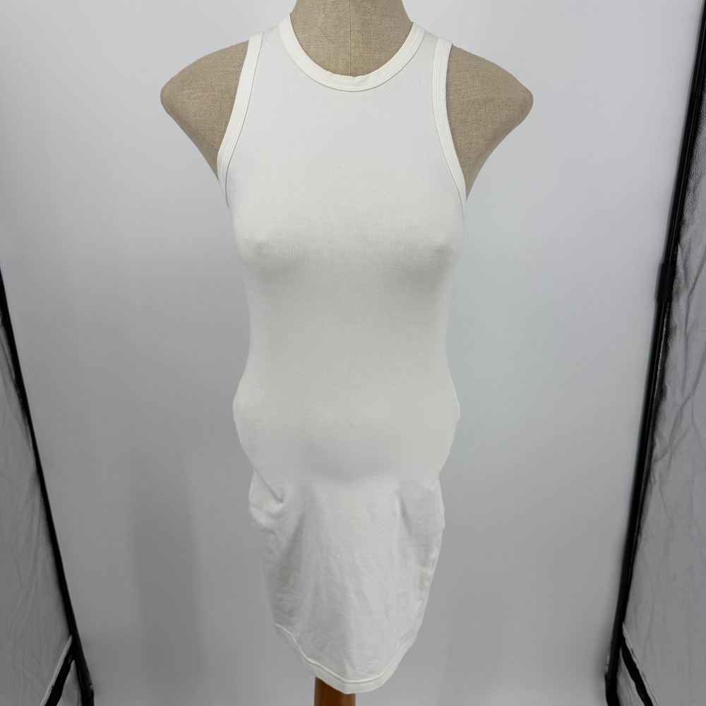 Tna Aritzia Bodycon Mini Dress Womens XS White Sleeveless Ribbed Crew Sporty